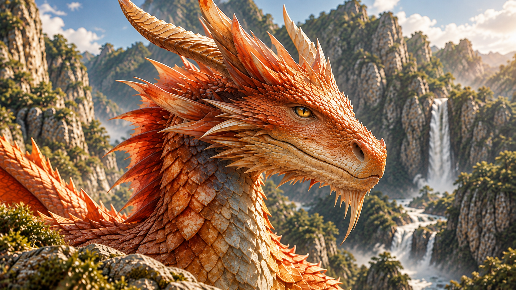 Fiery golden dragon flame energy activation
